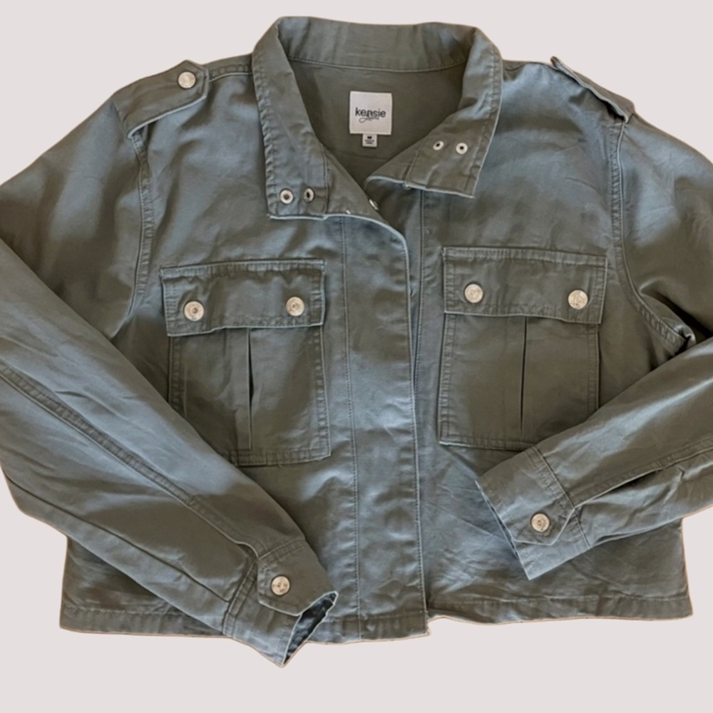 Military Cropped Spring Jacket Olive medium lightweight khaki Kenzie boxy